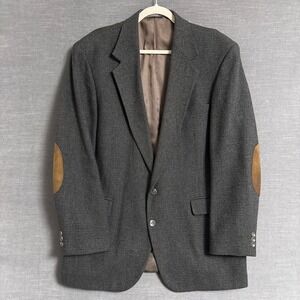 Vintage Haggar Sport Coat 44L Gray Brown Wool Tweed Elbow Patches Collar Tab USA